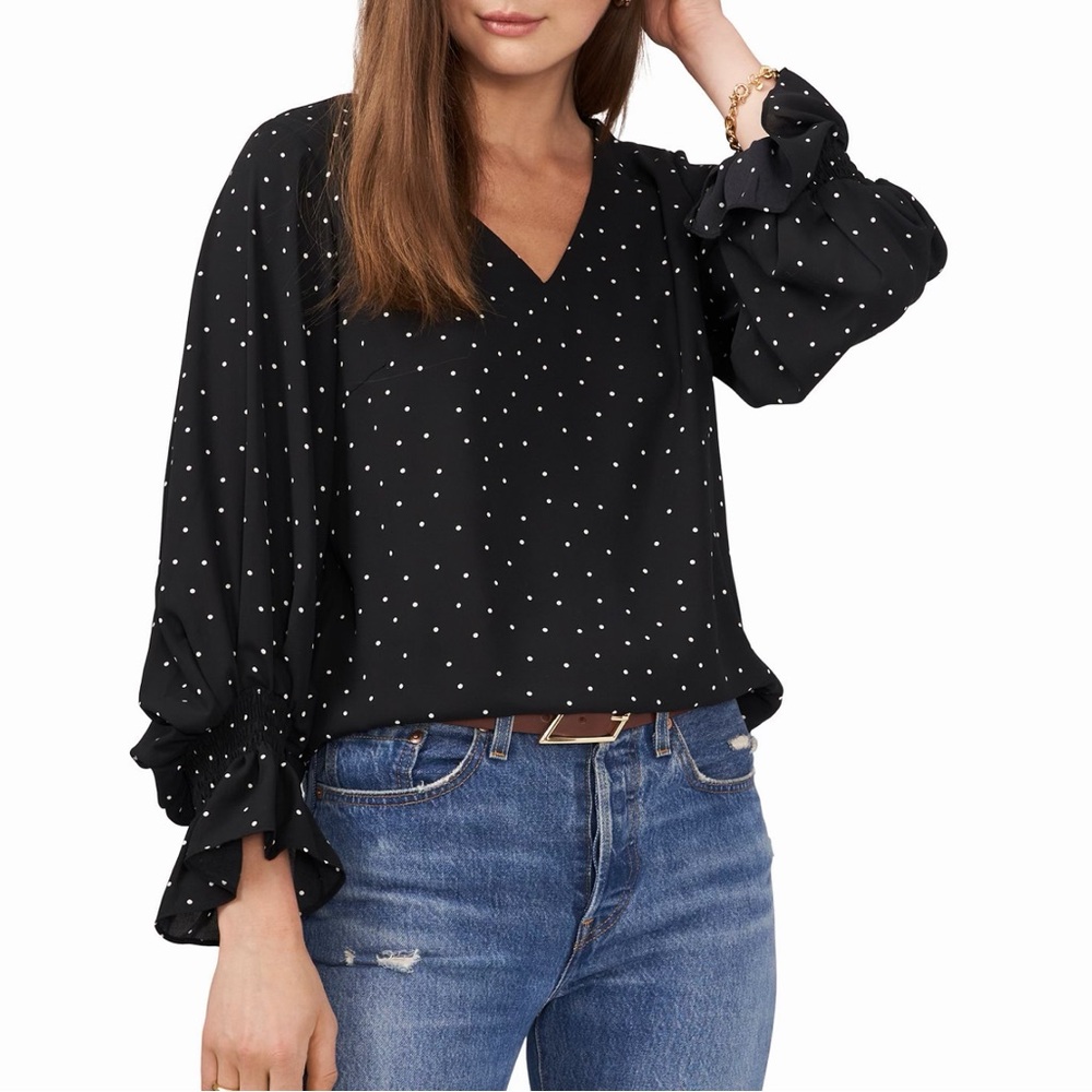 Vince Camuto Black and White Polka Dot Top, Sz S